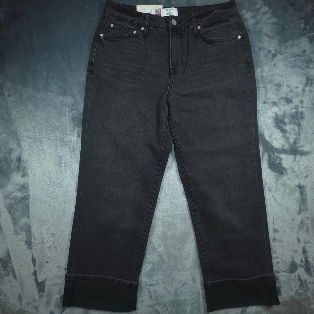 Edited x Hunter McGrady Black Cuffed Wide Leg High Rise Jeans Size 8 NWT